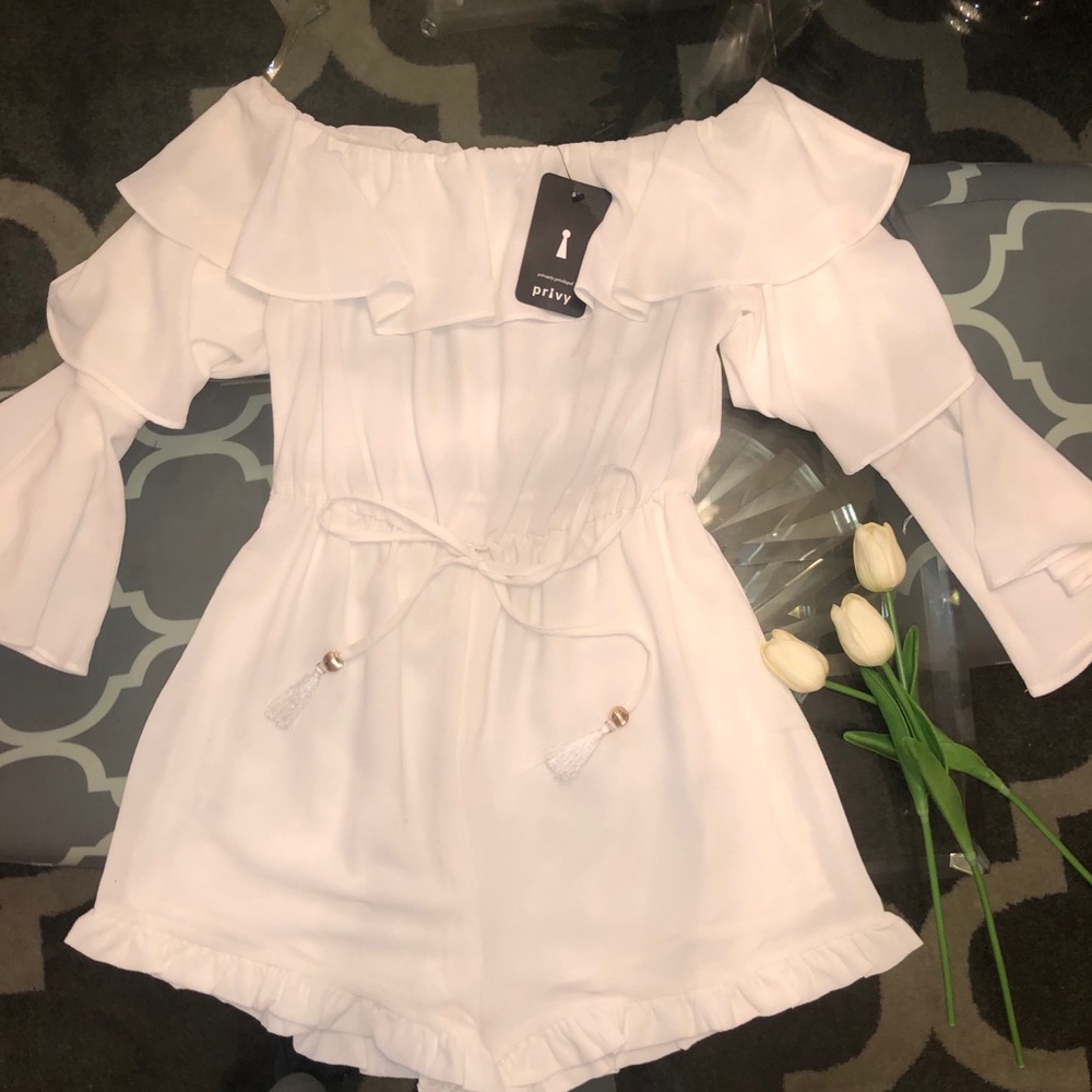 Off the shoulder white romper